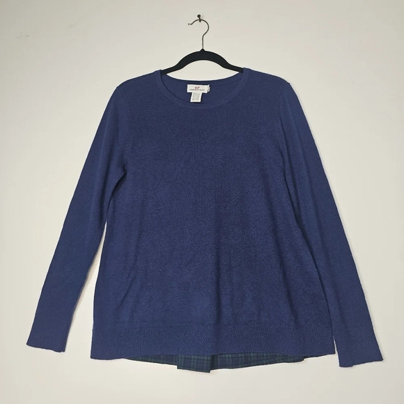 Vineyard Vines Women Navy & Plaid Merino Wool Blend Sweater Size Small - Picture 3 of 6